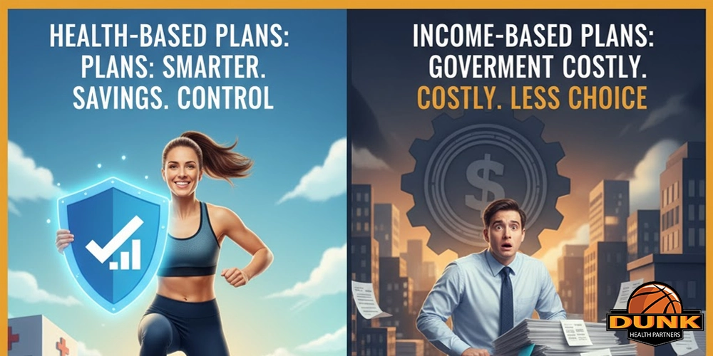 Stylized graphic representing rising health insurance costs and savings